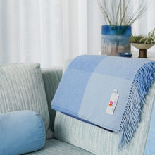 Load image into Gallery viewer, JOHN HANLY <BR>
Merino Wool Cashmere Throw <BR>
Blue Mix Herringbone Block <BR>