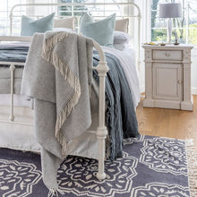 Load image into Gallery viewer, JOHN HANLY <BR>
Merino Wool Cashmere Throw <BR>
Pale Grey & Cream Herringbone <BR>