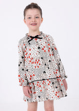Load image into Gallery viewer, MAYORAL &lt;BR&gt;
Girls Printed dress with metallic thread &lt;BR&gt;
Cream, red &amp; black &lt;BR&gt;
