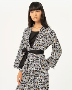 SURKANA <BR>
Printed satin kimono kimono jacket <BR>
Black <BR>