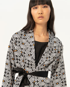 SURKANA <BR>
Printed satin kimono kimono jacket <BR>
Black <BR>