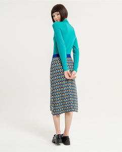SURKANA <BR>
Printed knitted midi flared skirt <BR>
Blue Mix <BR>