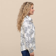 Load image into Gallery viewer, BIANCA <BR>
Adina Floral Pattern Shirt <BR>
White & Navy <BR>
