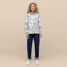 Load image into Gallery viewer, BIANCA <BR>
Adina Floral Pattern Shirt <BR>
White & Navy <BR>