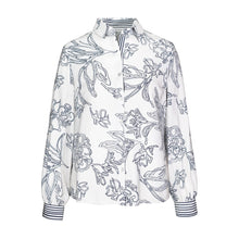 Load image into Gallery viewer, BIANCA <BR>
Adina Floral Pattern Shirt <BR>
White & Navy <BR>