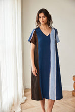 Load image into Gallery viewer, PERUZZI <BR>
Watercolour Stripe Dress <BR>
Brown & Blue <BR>