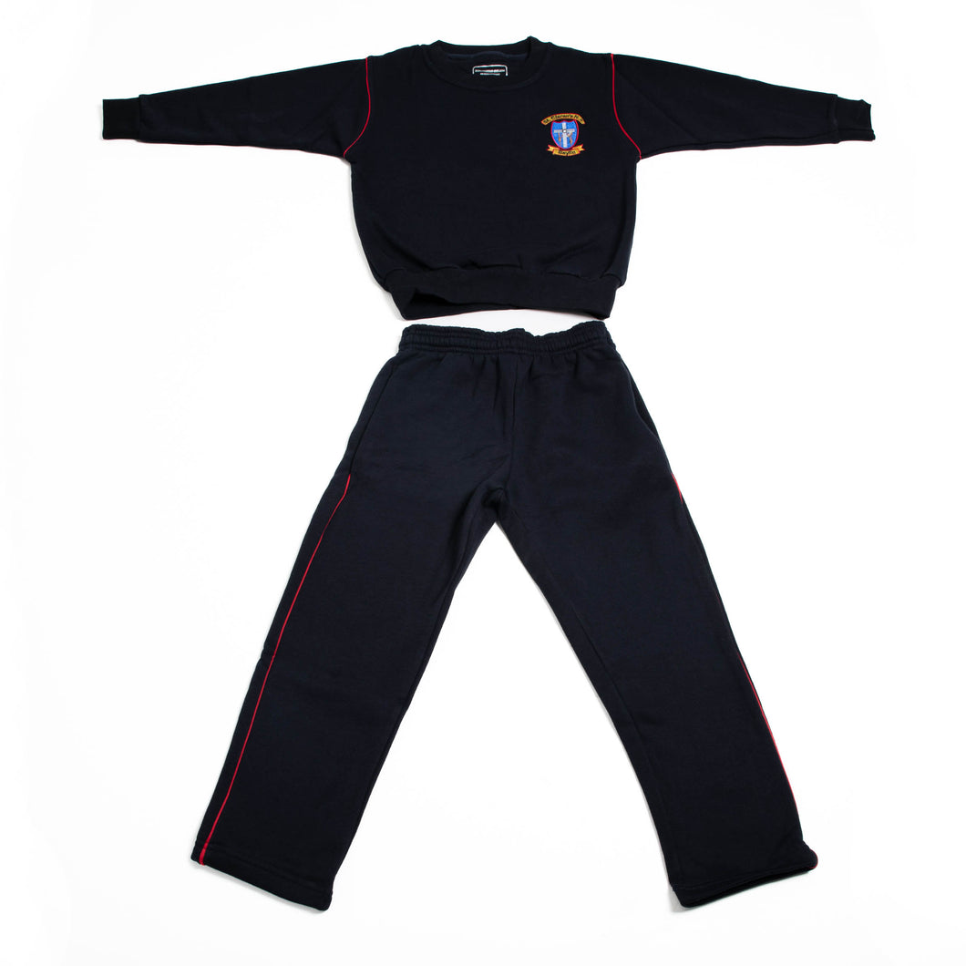 BAYLIN NS <BR>
Track Suit <BR>
Navy Crested Sweatshirt, red piping on Navy bottoms <BR>