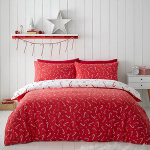 CATHERINE LANSFIELD <BR>
Candy Cane Duvet Set & Fleece Throw <BR>
Red & White <BR>