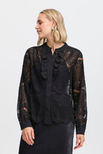 Load image into Gallery viewer, FRANSA <BR>
Cate Lace Ruffle Blouse <BR>
Black <BR>