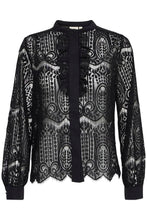 Load image into Gallery viewer, FRANSA <BR>
Cate Lace Ruffle Blouse <BR>
Black <BR>