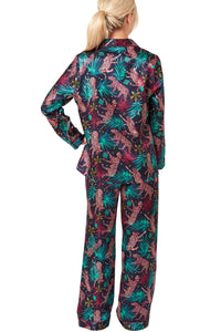 INDIGO SKY <BR>
Jungle Cheetah Print Revere Collar Pyjama Set <BR>
Navy or Raspberry Print <BR>