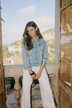 Load image into Gallery viewer, CULTURE <BR>
Embroidered Denim Bomber Jacket <BR>
Denim <BR>