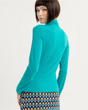 Load image into Gallery viewer, SURKANA <BR>
Fitted T-shirt with plain elasticated low Perkins polo neck<BR>
Black or Turquoise <BR>
