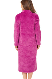 MARLON <BR>
Greek Key Motif Embossed Fleece Button-Through Housecoat <BR>
Pink or Purple <BR>