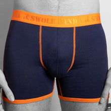 Load image into Gallery viewer, SWOLE PANDA <BR>
Men's fitted bamboo boxers<BR>
Navy/Orange