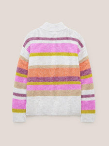 WHITE STUFF <BR>
Rainbow Stripe Jumper, Buttoned at left of neck <BR>
Natural Multi <BR>