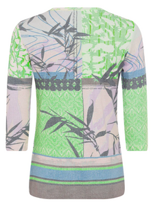 OLSEN<BR>
Sleeve Patchwork Print T-Shirt<BR>
Mint<BR>