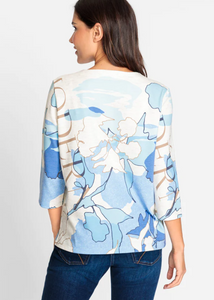 OLSEN<BR>
Sleeve Abstract Print Jersey Sweatshirt<BR>
Blue/Cream<BR>