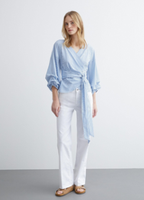 Load image into Gallery viewer, MORE AND MORE<BR>
Wrap Blouse<BR>
Blue/White<BR>