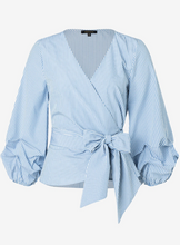 Load image into Gallery viewer, MORE AND MORE<BR>
Wrap Blouse<BR>
Blue/White<BR>