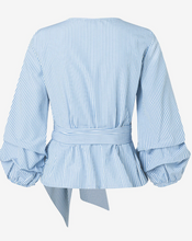 Load image into Gallery viewer, MORE AND MORE<BR>
Wrap Blouse<BR>
Blue/White<BR>