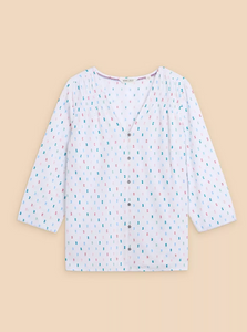 WHITE STUFF<BR>
Rae Cotton Top<BR>
Blue/Ivory<BR>