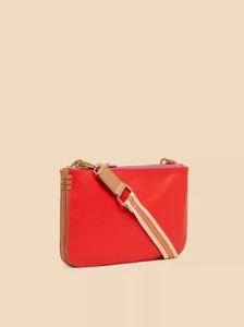 WHITE STUFF<BR>
Leather Double Pouch Bag<BR>
Orange/Pink<BR>