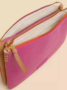 WHITE STUFF<BR>
Leather Double Pouch Bag<BR>
Orange/Pink<BR>