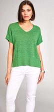 Load image into Gallery viewer, PERUZZI<BR>
Metallic V Neck Knit Top<BR>
Green<BR>