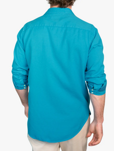 KOY CLOTHING<BR>
Maji Kikoy Kabisa Long Sleeve Shirt<BR>
Turquoise<BR>