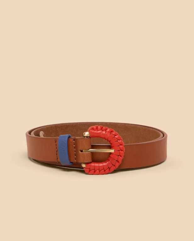 WHITE STUFF<BR>
Woven Leather Belt<BR>
Tan<BR>