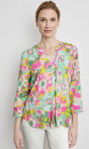 GERRY WEBER<BR>
Flowing Blouse with a Notch Neckline<BR>
Multi/503<BR>