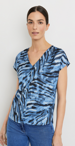 GERRY WEBER<BR>
Long Sleeve Top with Tie Detail<BR>
Blue/White<BR>