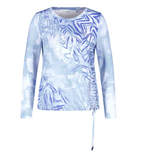 GERRY WEBER<BR>
Long Sleeve Top with Tie Detail<BR>
Blue/White<BR>
