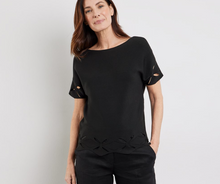 Load image into Gallery viewer, GERRY WEBER<BR>
Round Neck Knit Jumper with Floral Detail<BR>
Black<BR>