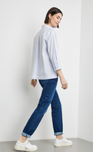 Load image into Gallery viewer, GERRY WEBER&lt;BR&gt;
3/4 Sleeve Blouse with Popping Pleats&lt;BR&gt;
Blue/White&lt;BR&gt;
