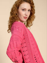 Load image into Gallery viewer, WHITE STUFF<BR>
Casey Crochet Cardigan<BR>
Red Pink<BR>