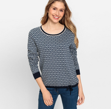Load image into Gallery viewer, OLSEN<BR>
All over Print Jumper in Henry Fit<BR>
Navy Ink<BR>