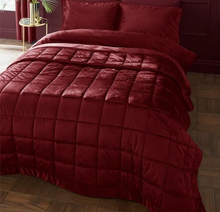 Load image into Gallery viewer, CATHERINE LANSFIELD<BR>
Kingsley Matt Velvet Bedspread<BR>
Navy, Cream, Raspberry<BR>