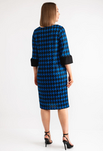 Load image into Gallery viewer, AVALON<BR>
Nina Houndstooth Pencil Dress<BR>
Royal, Black/White<BR>