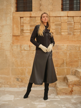 Load image into Gallery viewer, DOLCEZZA<BR>
Timeless Leather Faux Leather Midi Skirt<BR>
Black<BR>