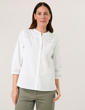 Load image into Gallery viewer, GERRY WEBER<BR>
3/4 Sleeve Blouse with Broderie Anglaise<BR>
White<BR>