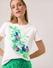 Load image into Gallery viewer, TAIFUN<BR>
T Shirt with Flower Applique<BR>
White/Green<BR>