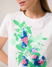 Load image into Gallery viewer, TAIFUN<BR>
T Shirt with Flower Applique<BR>
White/Green<BR>