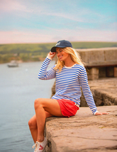 Load image into Gallery viewer, BRAKEBURN<BR>
Scallop Neck Knit Jumper<BR>
White/Blue<BR>