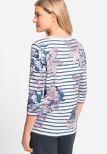 Load image into Gallery viewer, OLSEN<BR>
Floral and Stripe Print T-Shirt<BR>
Blue/Pink<BR>