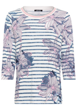 Load image into Gallery viewer, OLSEN<BR>
Floral and Stripe Print T-Shirt<BR>
Blue/Pink<BR>