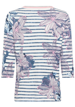 Load image into Gallery viewer, OLSEN<BR>
Floral and Stripe Print T-Shirt<BR>
Blue/Pink<BR>