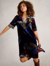 Load image into Gallery viewer, WHITE STUFF<Br>
June Velvet Dress<BR>
Navy Multi, Dark Navy<BR>