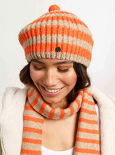 Load image into Gallery viewer, FRAAS<BR>
Striped Rib Knit Beret<BR>
Black, Orange<BR>